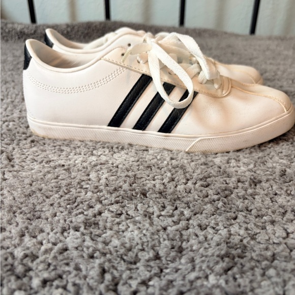 adidas Shoes - Adidas Neo Leather White w/Black Stripe Sneakers Womens 8